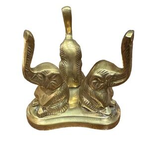 Vintage 70s Solid Brass Elephants Figurine Paperweight Jewelry Holder Statue